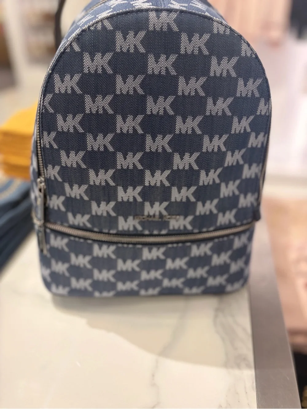 Michael Kors Denim Blue MK Monogram Rhea Backpack Medium denim new